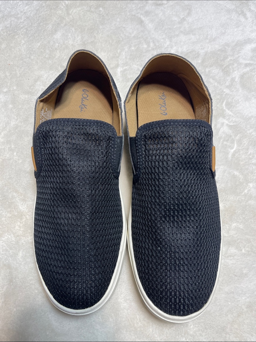 Olukai Pahuea Black Knit Slip-On Loafers with White Sole Size 10 Woman’s